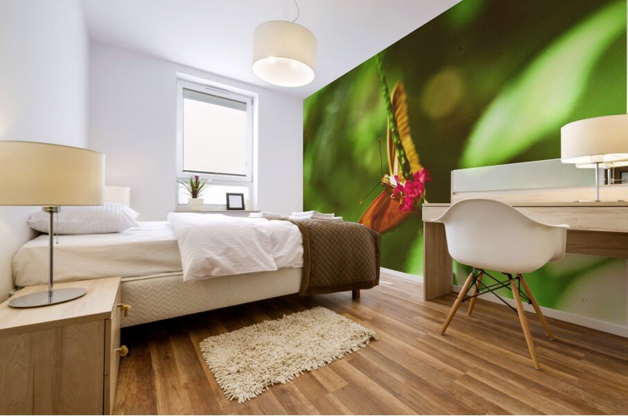 Orange butterfly having a drink Mural print