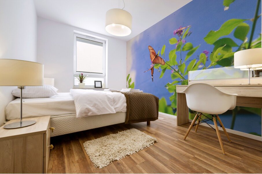 Orange butterflies playing Mural print