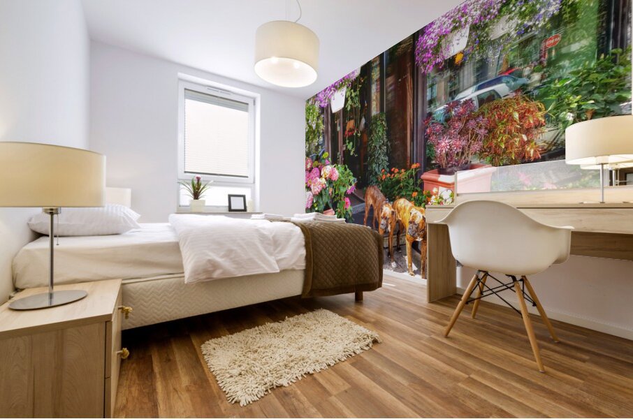 2 Dogs in the Flower Shop Mural print