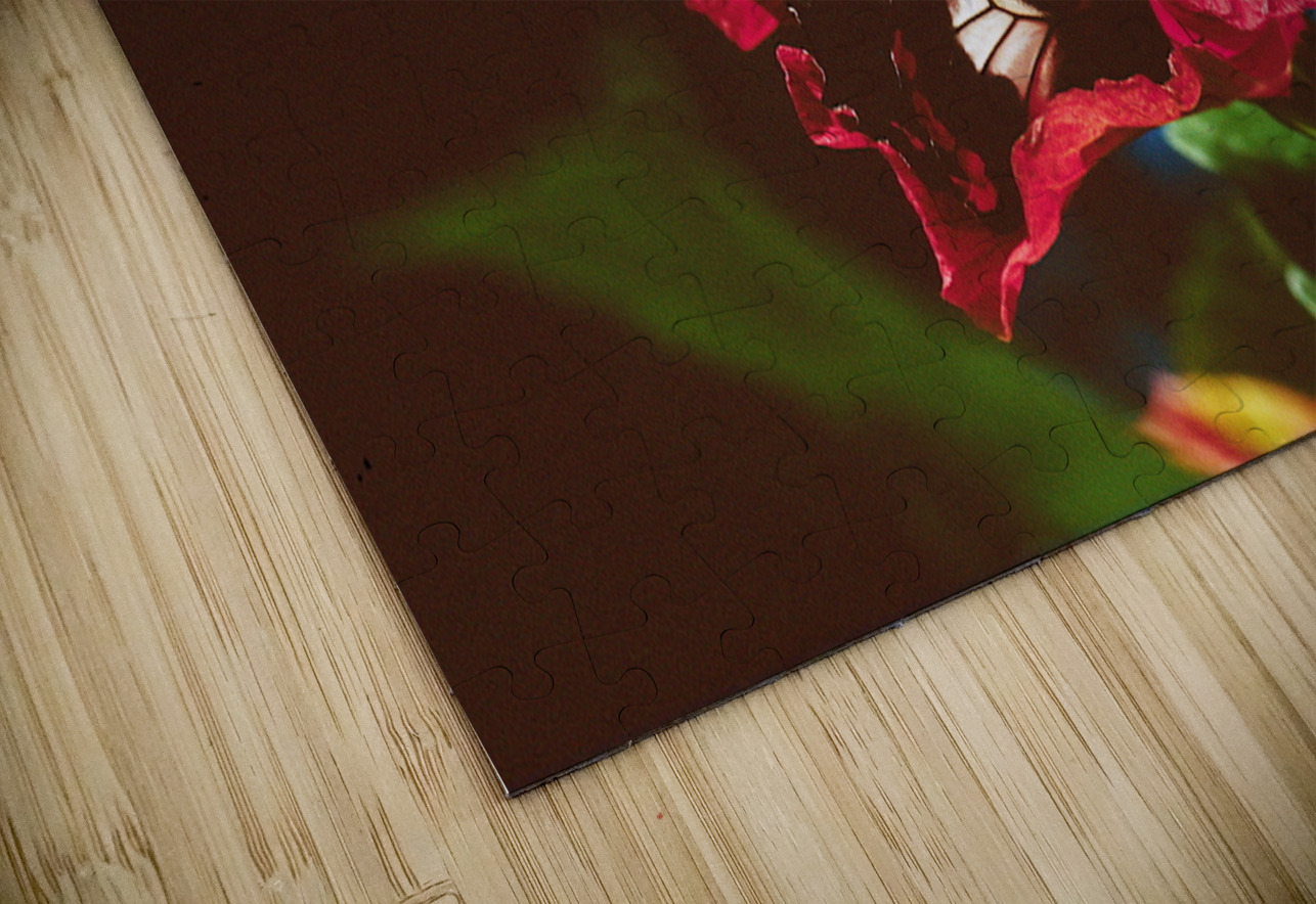 Black Butterfly Merge With The Red Flower Bonnies Wall Art Puzzle